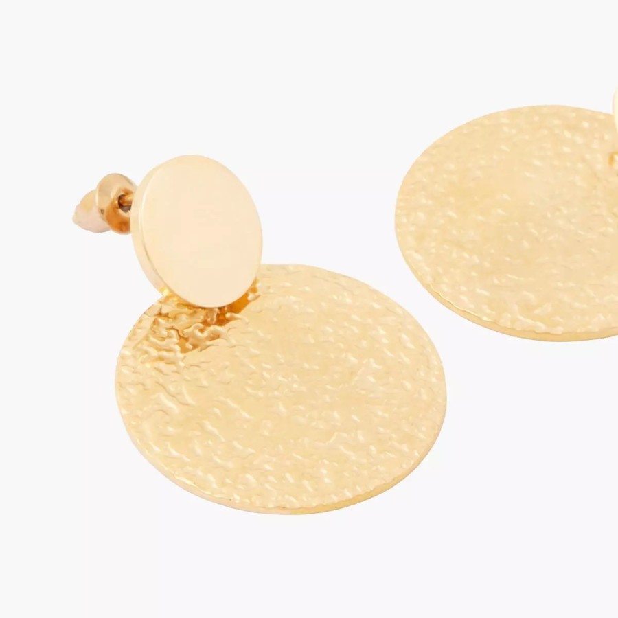 New Boucles D'Oreilles Disque Martele Acier Inoxydable Boucles D'Oreilles