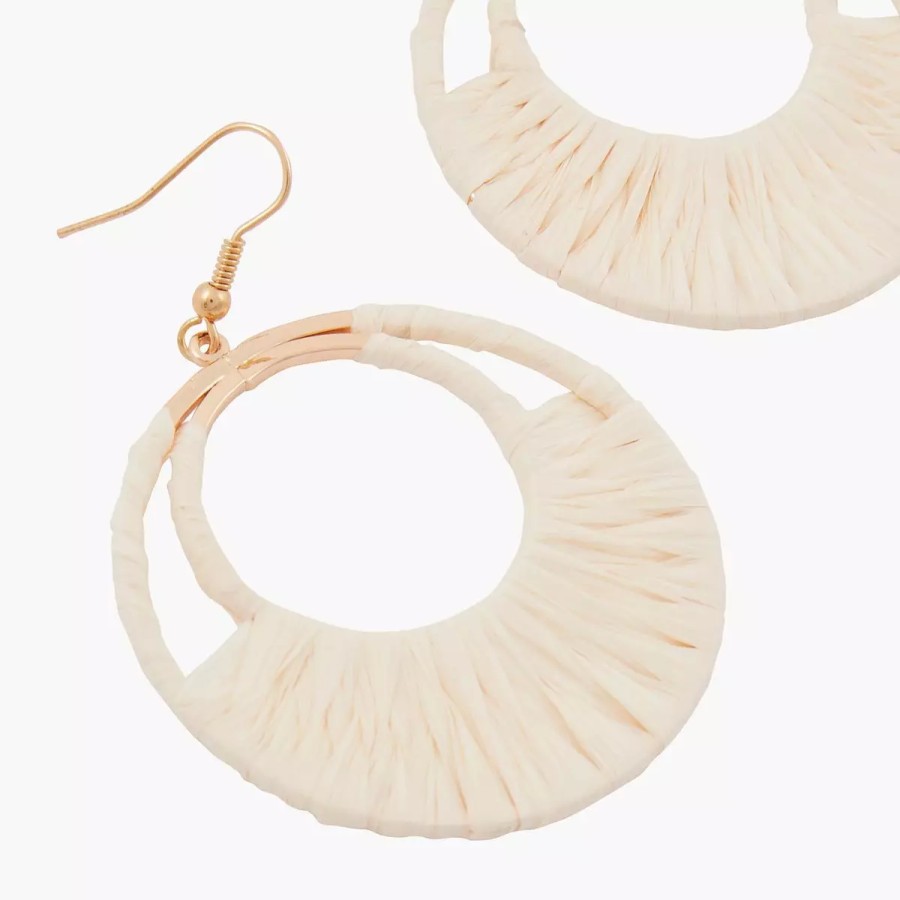 Hot Boucles D'Oreilles En Raphia - Blanc Et Dore Boucles D'Oreilles
