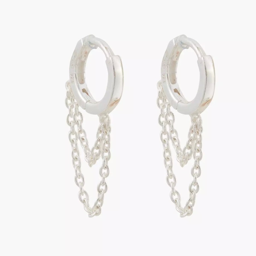 New Mini-Creoles Chaine Argent Garanti Boucles D'Oreilles Argent Garanti
