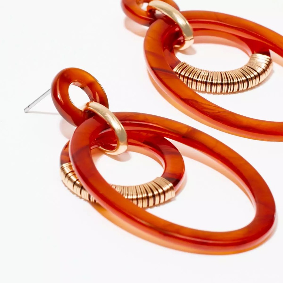 New Boucles D'Oreilles Pendantes - Marron Et Dore Boucles D'Oreilles