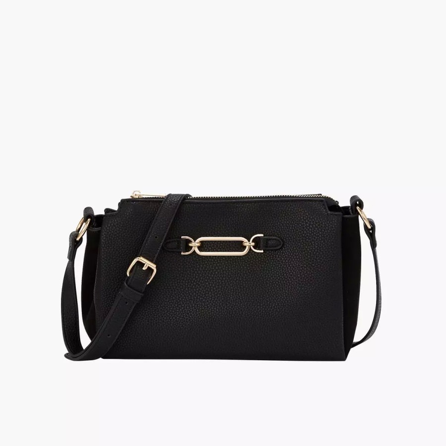 Clearance Sac Bandouliere Noir Bimatiere Effet Graine Sacs