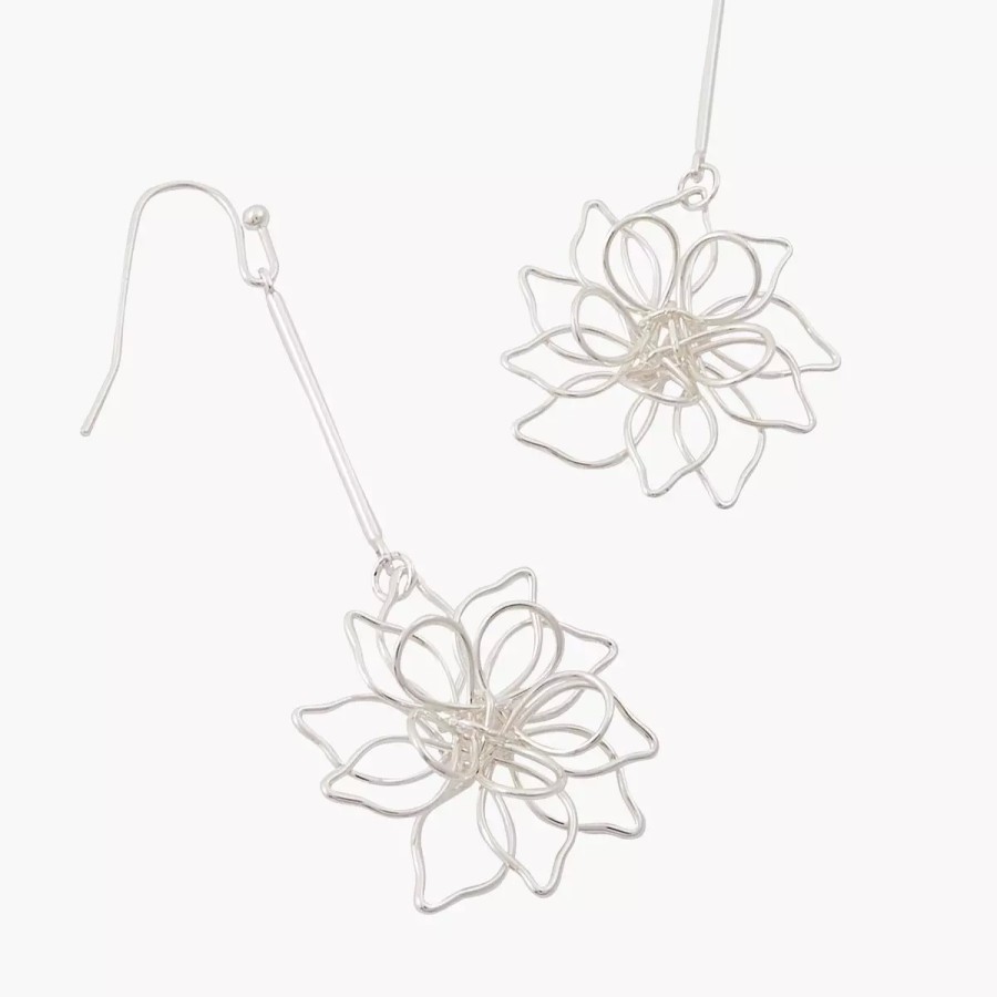 New Boucles D'Oreilles Pendantes A Fleurs - Argente Boucles D'Oreilles