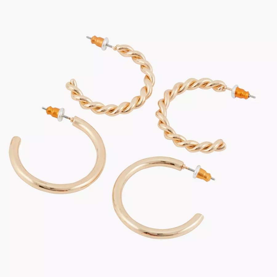New Set De 2 Creoles Lisses Et Twistees Boucles D'Oreilles