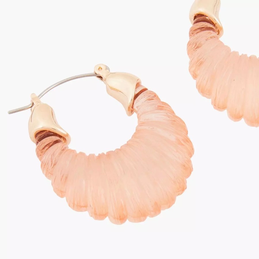 New Creoles Sculptees En Acrylique - Rose Boucles D'Oreilles
