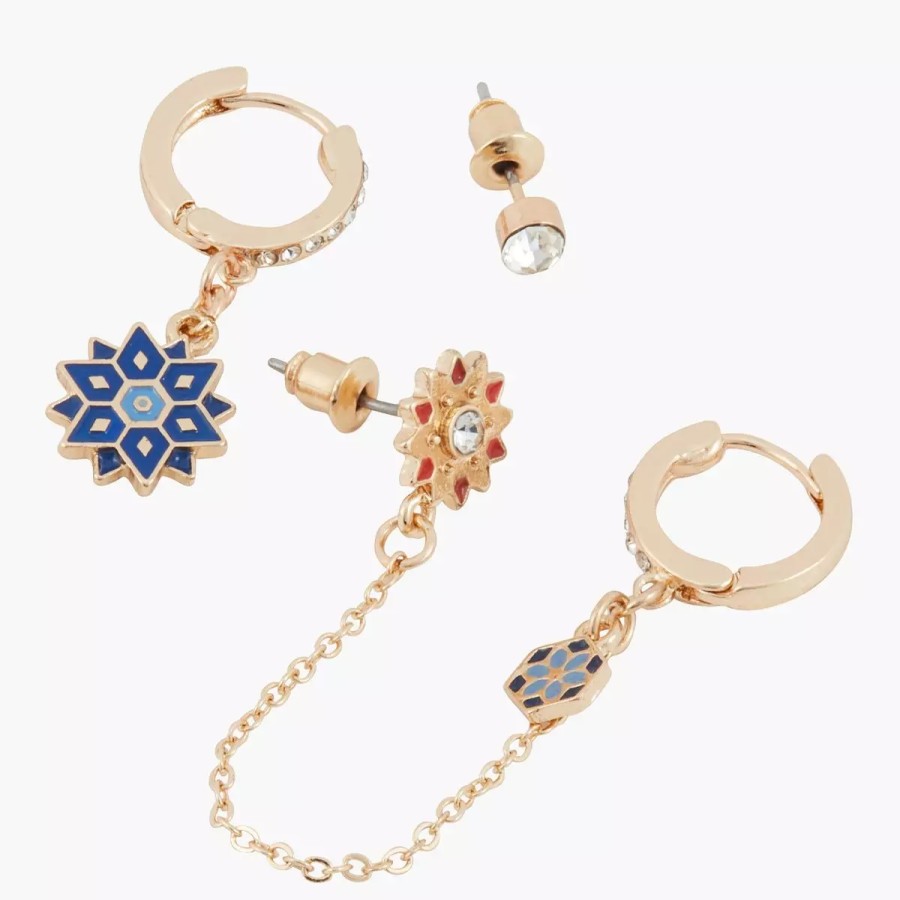 New Set De Boucles D'Oreilles Strassees Et Chainette Boucles D'Oreilles