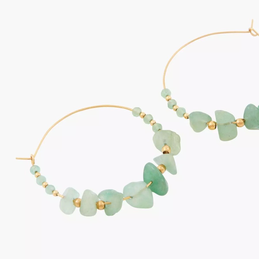 New Creoles Aventurine Acier Inoxydable Boucles D'Oreilles
