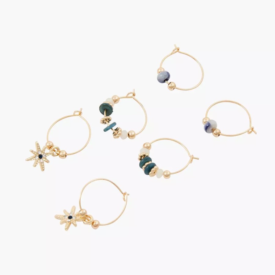 Clearance Set De 3 Petites Creoles Avec Pierres D'Imitation Et Pendentifs Etoiles Merinid Boucles D'Oreilles