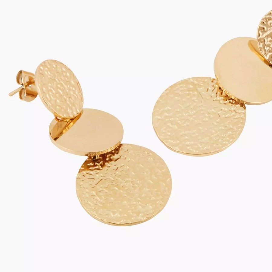 Online Boucles D'Oreilles Avec 3 Disques Marteles Et Lisses En Acier Boucles D'Oreilles