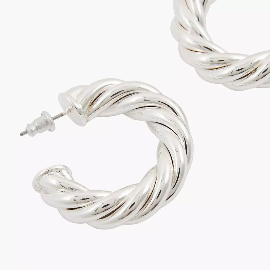 Hot Creoles Epaisses Torsadees Silver Touch Boucles D'Oreilles