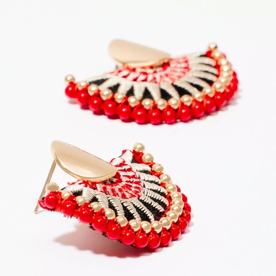 New Boucles D'Oreilles Demi-Lune - Rouge, Noir Et Dore Boucles D'Oreilles