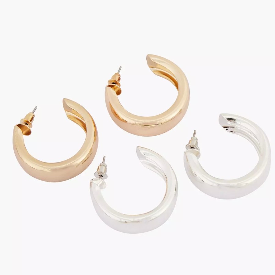New Set De 2 Paires Demi Creoles Boucles D'Oreilles