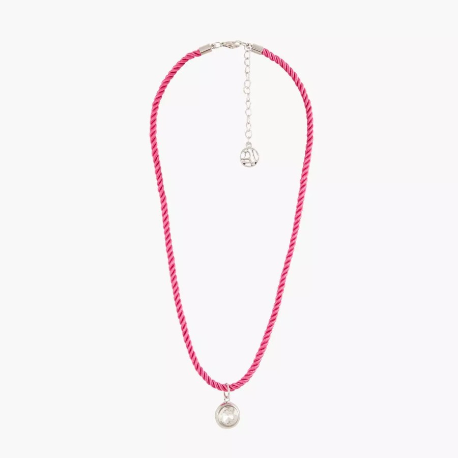 Clearance Collier Corde Avec Pendentif Strass - Rose Colliers