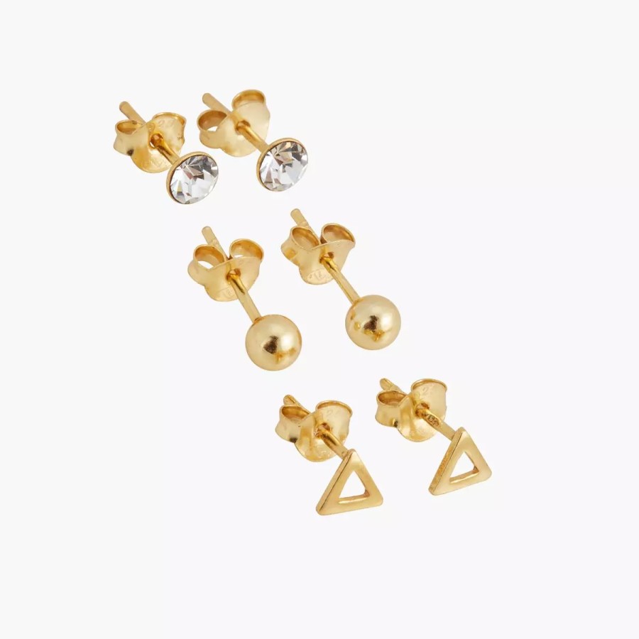 New Set De 3 Puces D'Oreilles Argent Garanti Boucles D'Oreilles